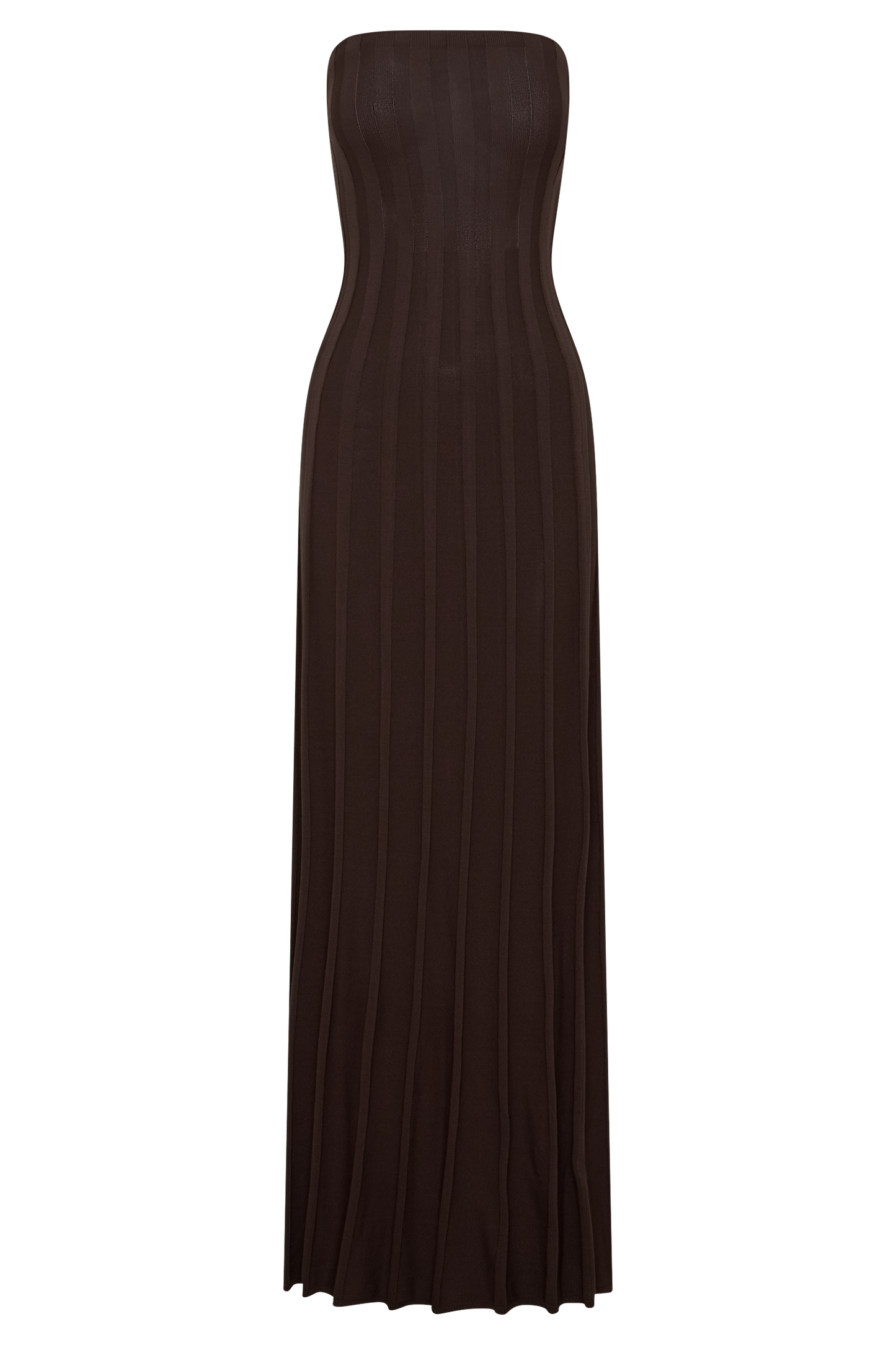 Pia Ribbed Strapless Maxi Dress - Chocolate