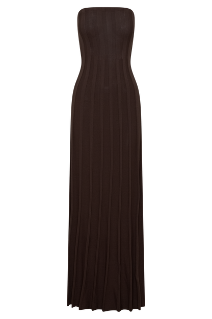 Pia Ribbed Strapless Maxi Dress - Chocolate