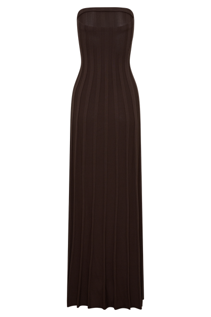 Pia Ribbed Strapless Maxi Dress - Chocolate