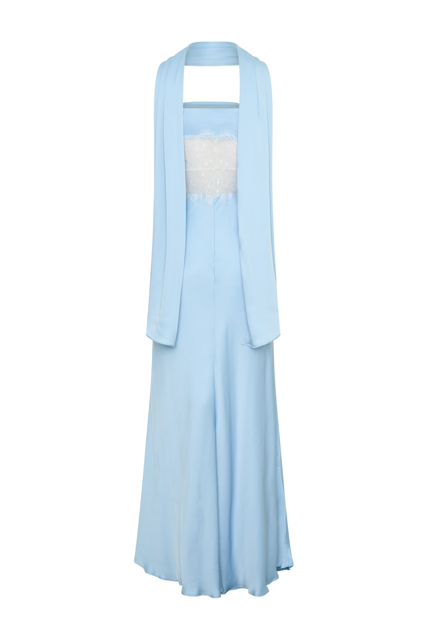 Pilar Strapless Satin And Lace Maxi Dress - Cornflower Blue
