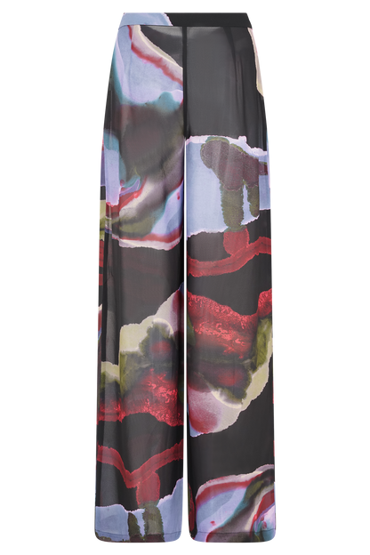 Rachel Chiffon Straight Leg Pants - Multi Fluid Reverie Print