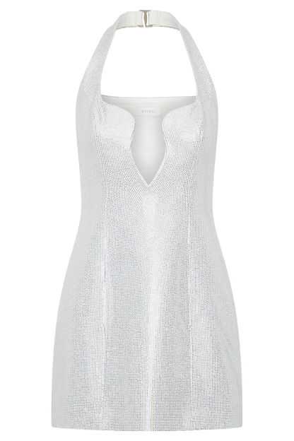 Raina Diamante Halter Mini Dress - White