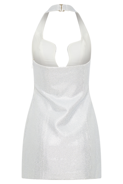Raina Diamante Halter Mini Dress - White