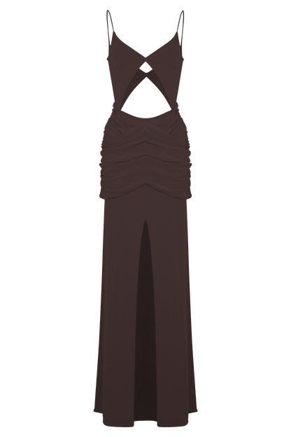 Reama Wrap Over Knit Maxi Dress - Chocolate