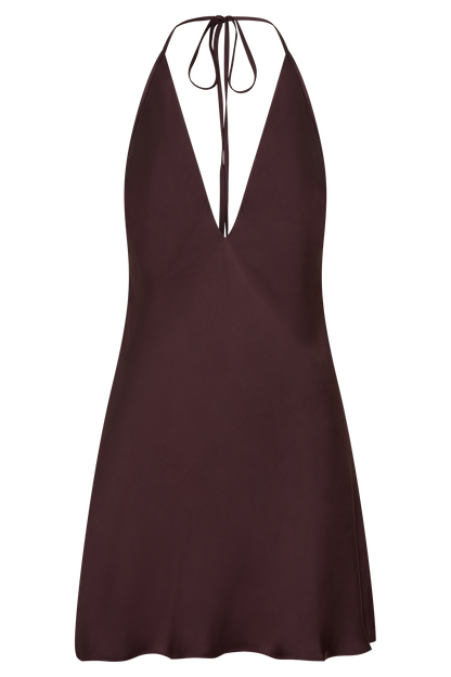 Regina Halter Lace And Satin Mini Dress - Chocolate