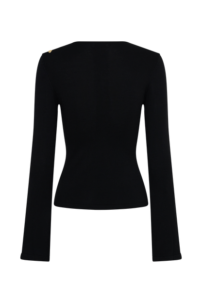 Ricky Knit Long Sleeve Longline Top - Black