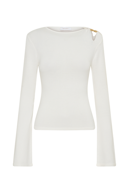 Ricky Knit Long Sleeve Longline Top - Ivory