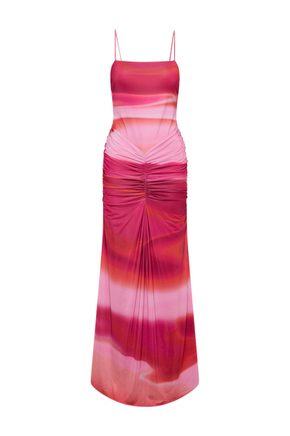 Roisin Slinky Maxi Dress - Pink Sunset Print