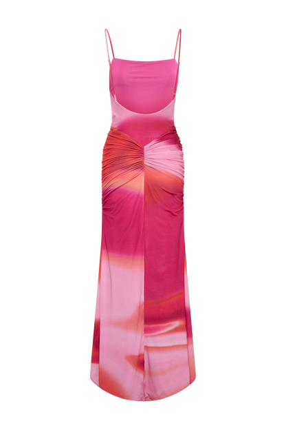 Roisin Slinky Maxi Dress - Pink Sunset Print
