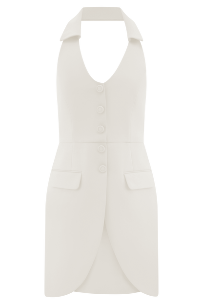 Ruth Cotton Halter Mini Dress - Ivory