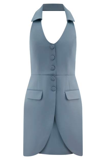 Ruth Cotton Halter Mini Dress - Ocean Blue