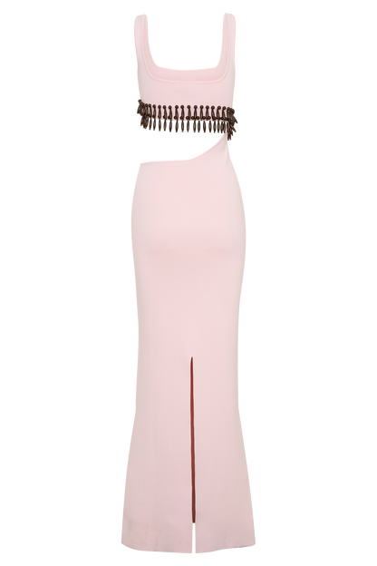 Ruvic Knit Maxi Beaded Dress - Baby Pink