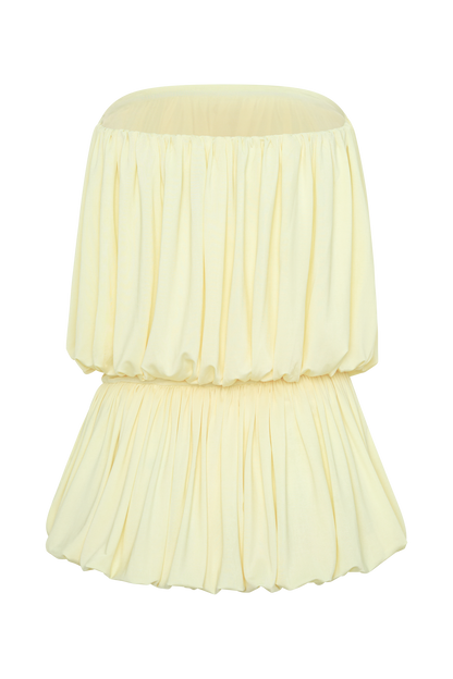 Safiya Strapless Gathered Bubble Mini Dress - Lemon