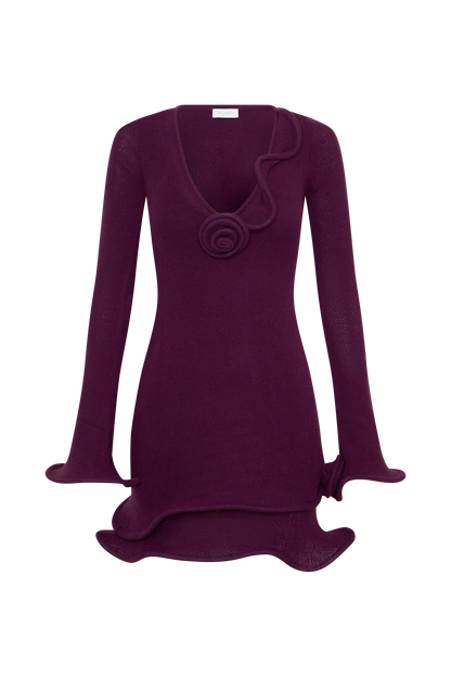 Samira Knit Long Sleeve Mini Dress - Plum