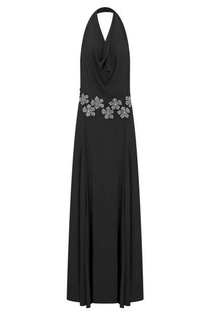 Santal Floral Chiffon Halter Maxi Dress - Black