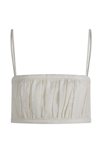 Scottie Shirred Linen Bandeau - Oat Marle