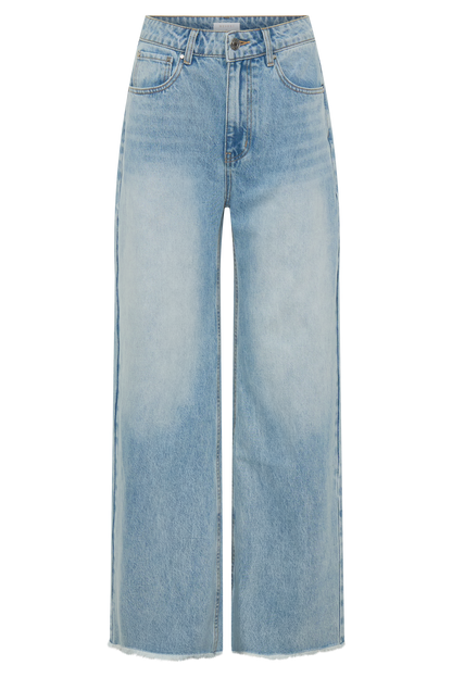 Sebastian Straight Leg Denim Jeans With Fray Hem - Washed Light Blue