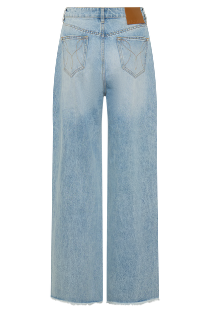 Sebastian Straight Leg Denim Jeans With Fray Hem - Washed Light Blue