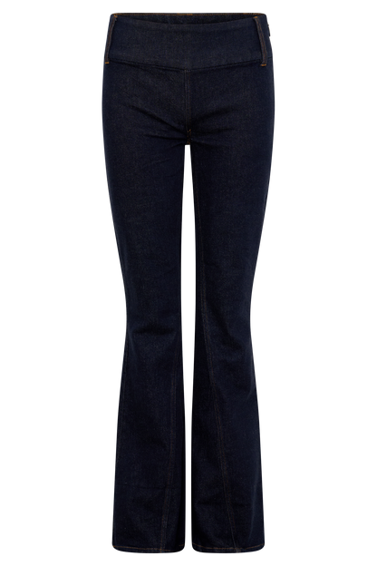 Shelly Flared Denim Jeans - Washed Indigo Blue