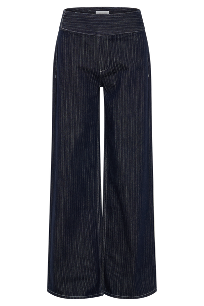 Sienna Flare Mid Rise Denim Jeans - Indigo Pinstripe