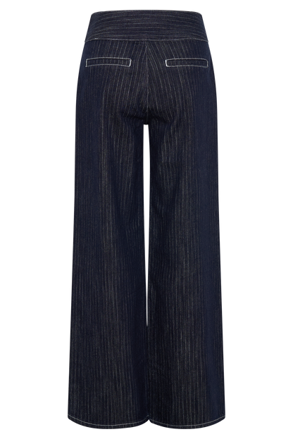 Sienna Flare Mid Rise Denim Jeans - Indigo Pinstripe