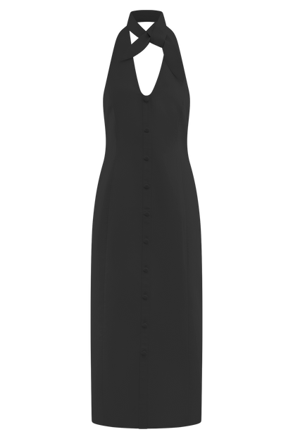 Simona Halter Neck Midi Dress - Black