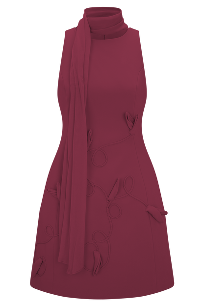 Skyler Suiting Embroidered Mini Dress - Wine