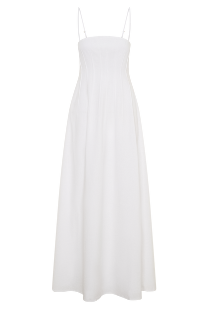 Sofie Pintuck Linen Maxi Dress - White