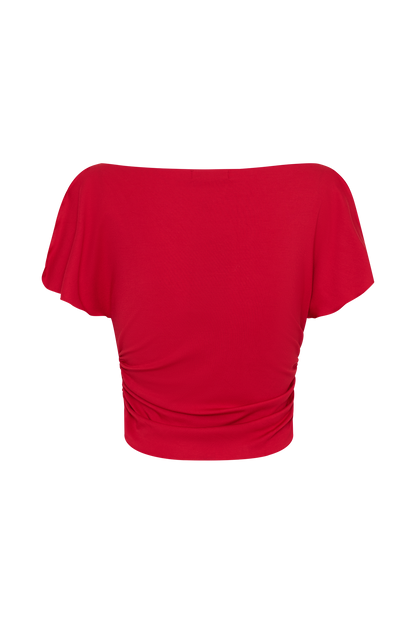 Talise Modal Flounce Short Sleeve Top - Red