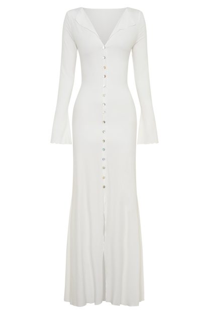 Tanya Buttoned Long Sleeve Maxi Dress - White