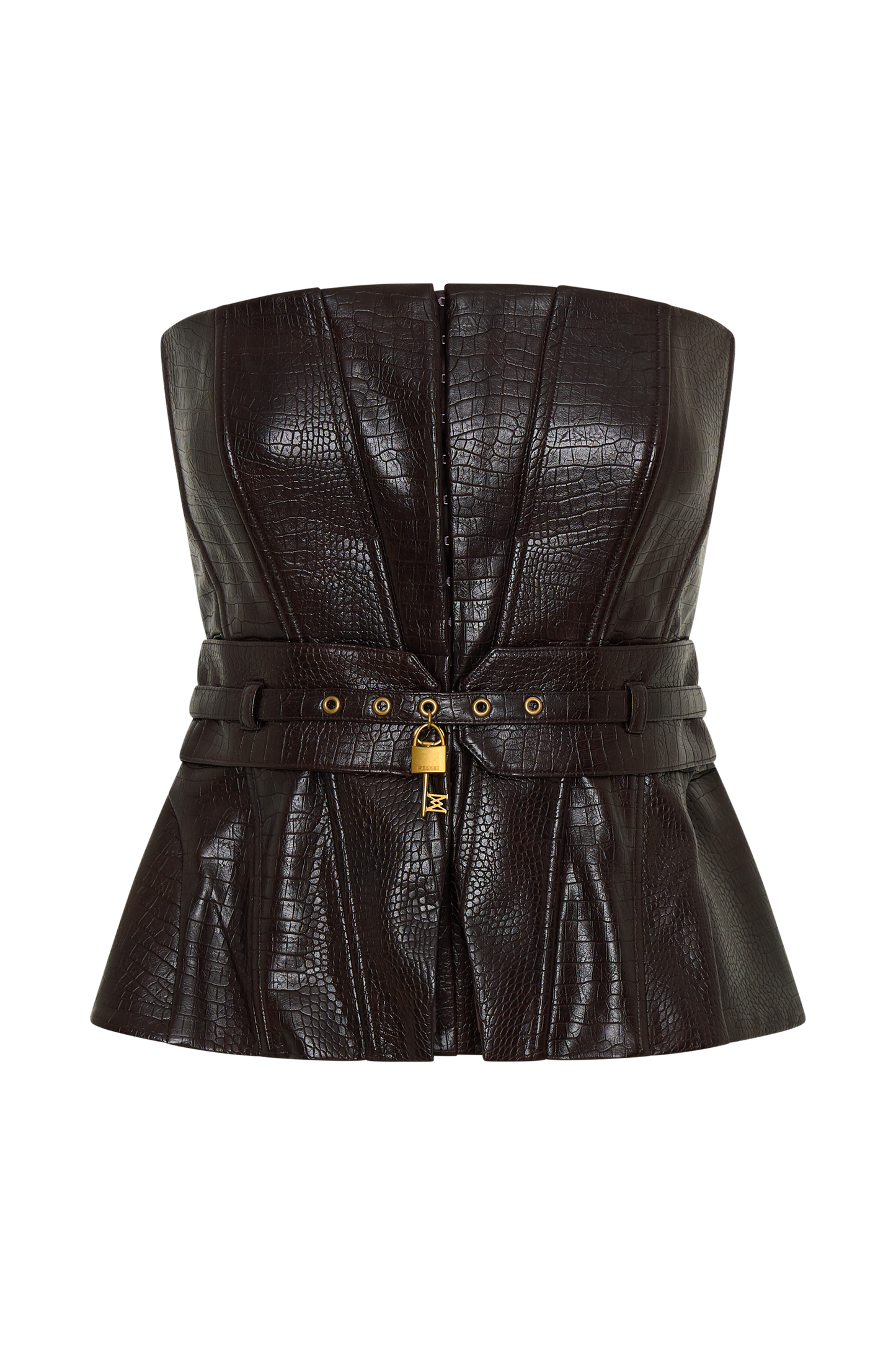 Thalia Faux Leather Boned Corset - Dark Chocolate