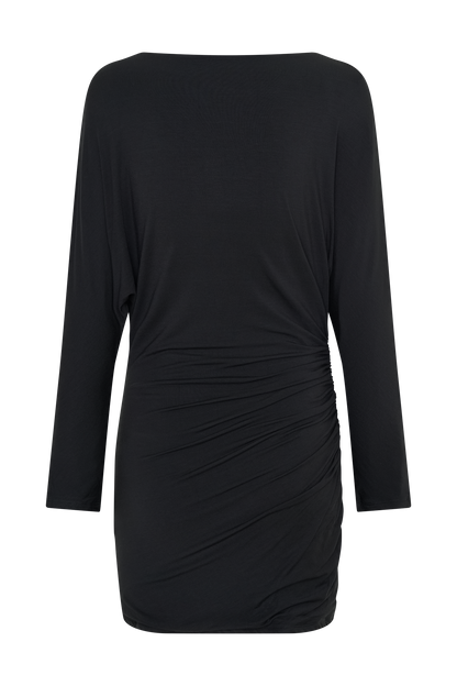 Thao Long Sleeve Gathered Mini Dress - Dark Charcoal