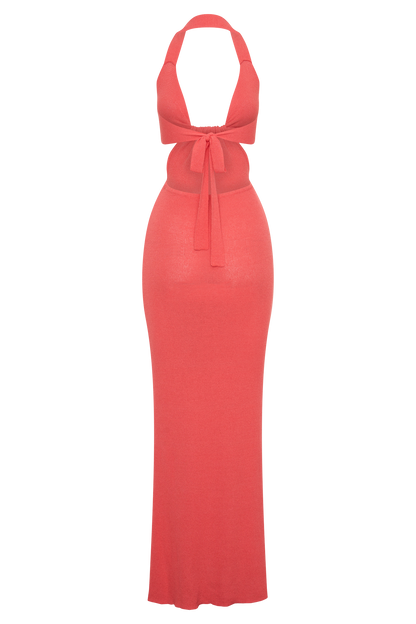 Theresea Halter Knit Maxi Dress - Coral