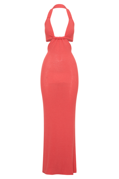 Theresea Halter Knit Maxi Dress - Coral