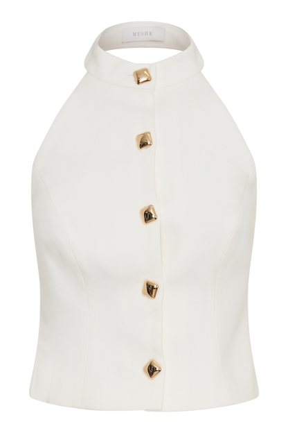 Tiara Halter Neck Suiting Top - White