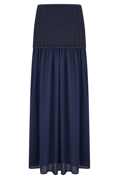 Tully Chiffon Denim Maxi Skirt - Indigo Blue