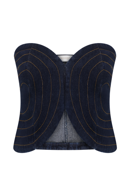 Tully Strapless Topstitch Denim Top - Indigo Blue