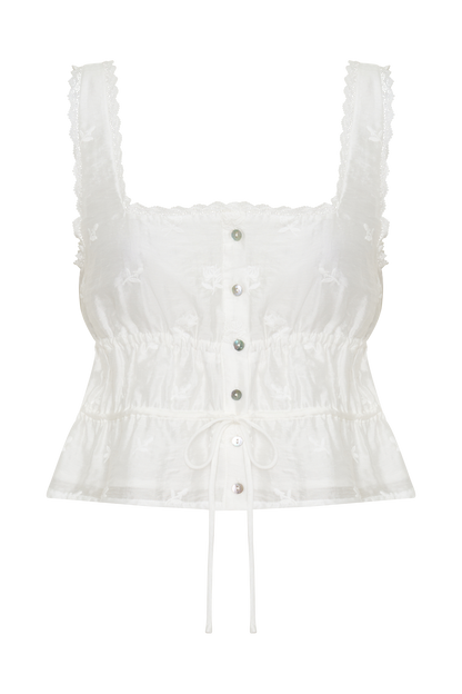 Vivian Embroidered Sleeveless Top - White