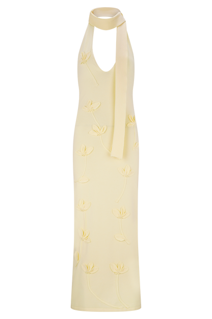 Wynn Floral Knit Midi Dress - Lemon