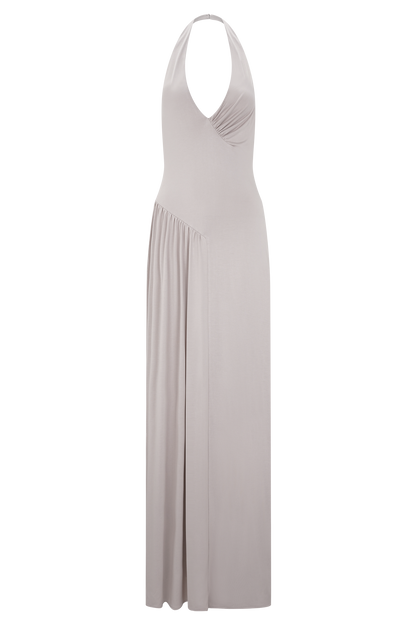 Yelena Ruched Halter Maxi Dress - Taupe