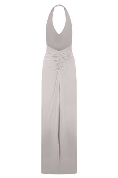 Yelena Ruched Halter Maxi Dress - Taupe