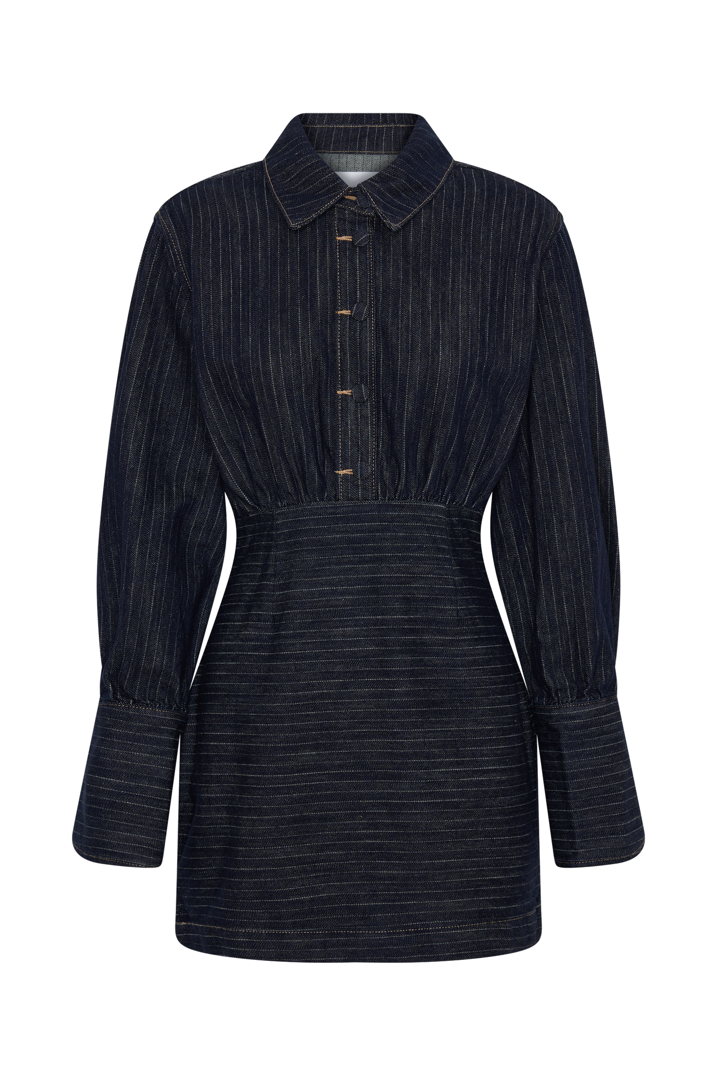 Zarah Denim Long Sleeve Mini Dress - Indigo Pinstripe