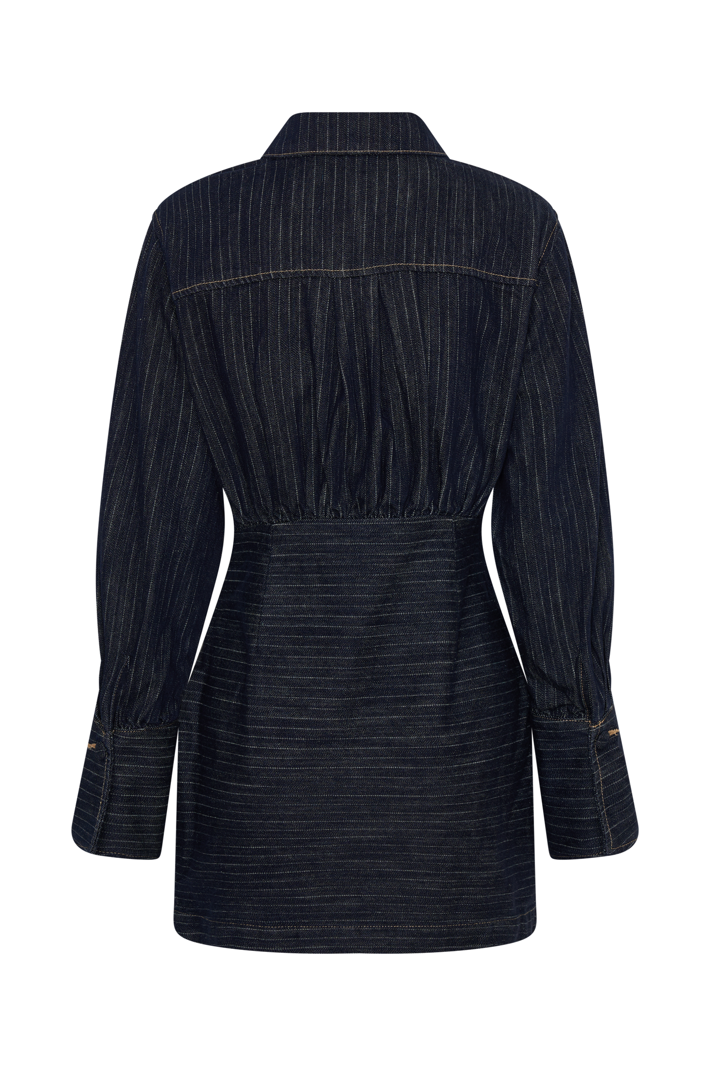 Zarah Denim Long Sleeve Mini Dress - Indigo Pinstripe