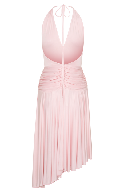 Zelda Asymmetric Slinky Midi Dress - Ballet Pink