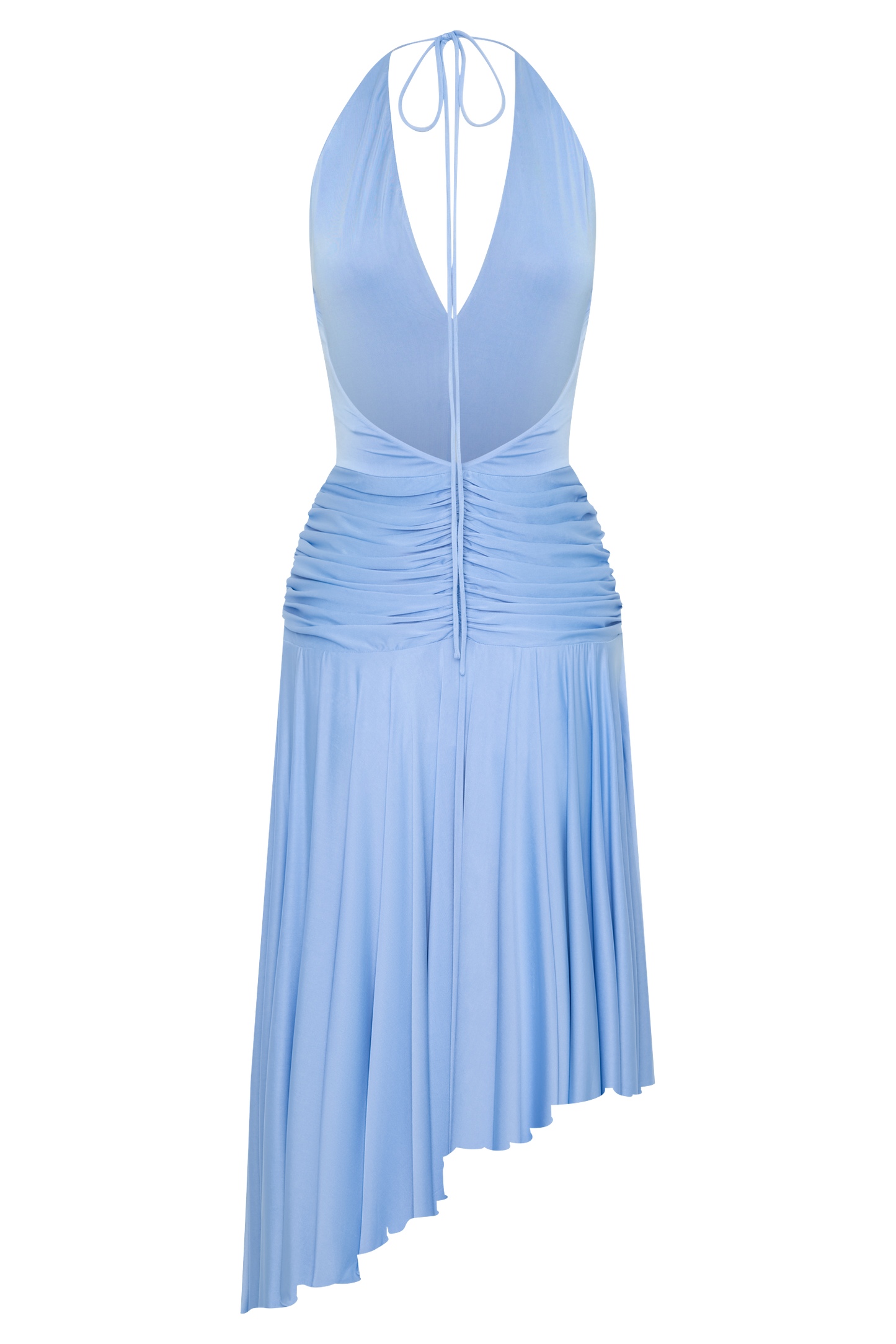 Zelda Asymmetric Slinky Midi Dress - Cornflower Blue