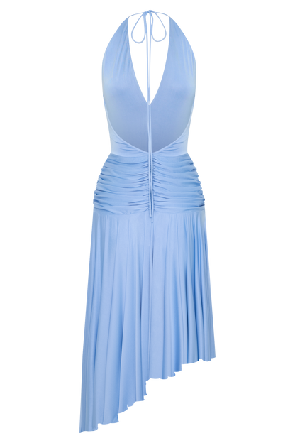 Zelda Asymmetric Slinky Midi Dress - Cornflower Blue