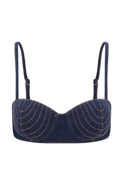 Belle Denim Cropped Bralette - Indigo Blue