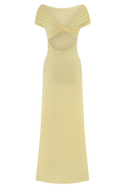 Imogen Off Shoulder Slinky Maxi Dress - Lemon