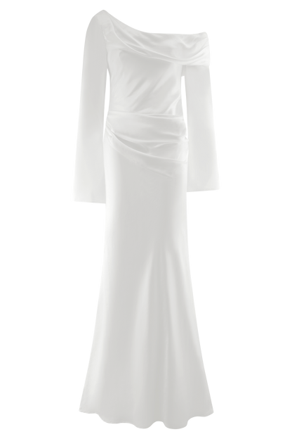 Iris Long Sleeve Satin Maxi Dress - White