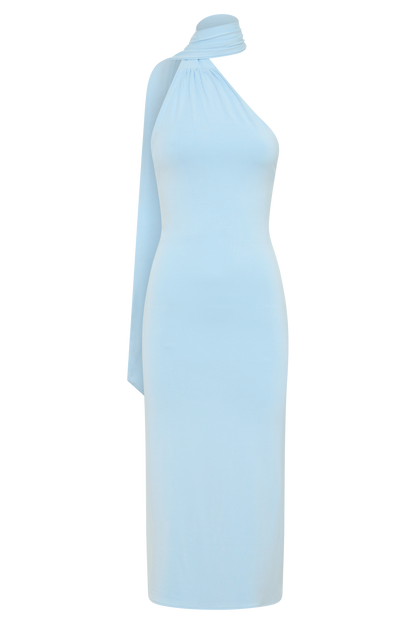 Jemma One Shoulder Tie Midi Dress - Pale Blue